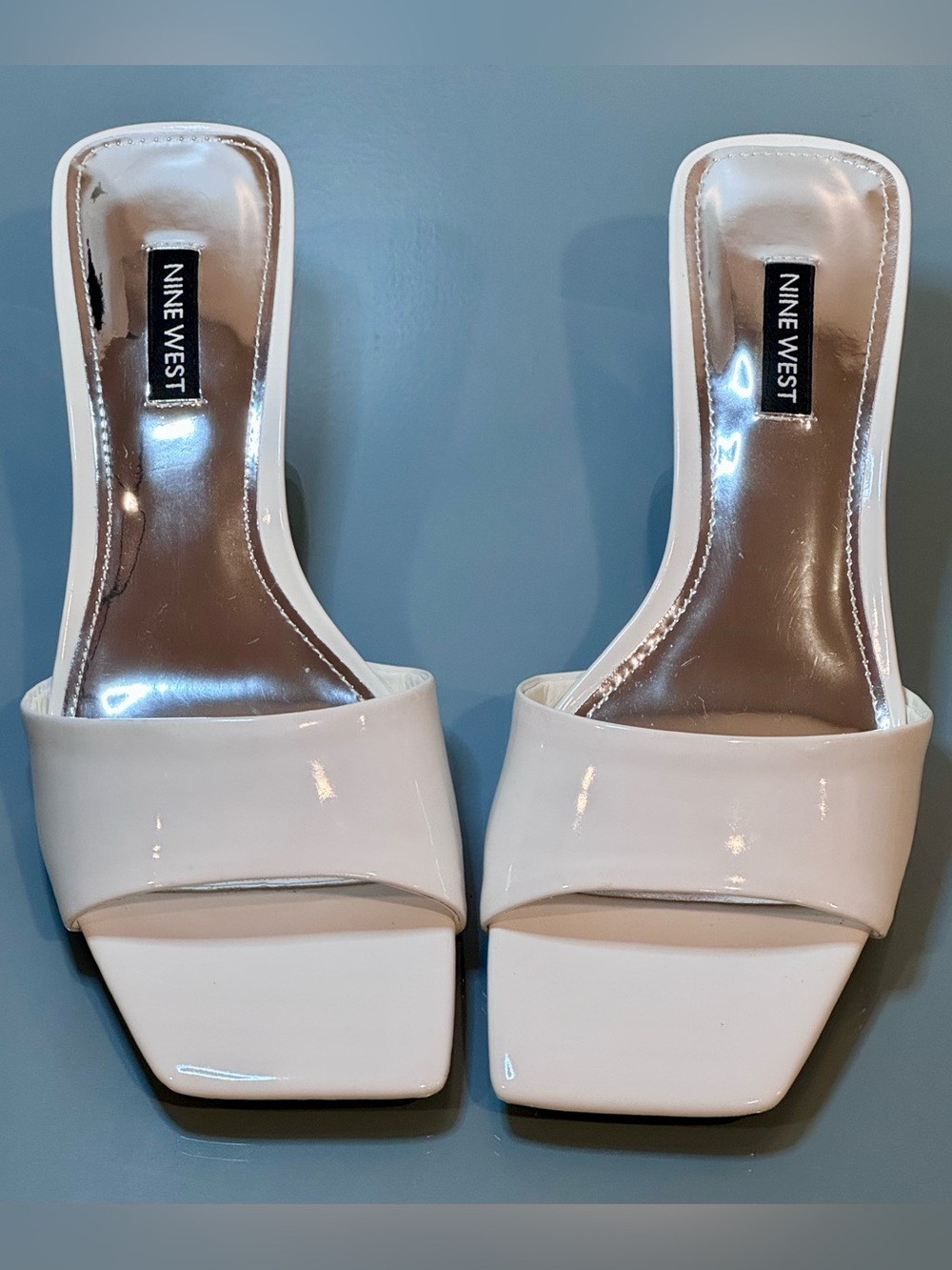 Nine West White OAKY Open Square-Toe Block Heel Sandals Mules NEW Size 7